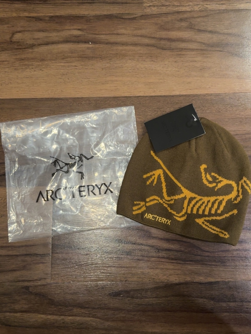 Arc'teryx Brown Beanie with Yellow Logo Skeleton Knit
